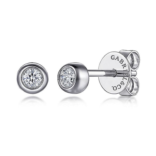 Gabriel & Co. 14 Karat White Gold Diamond Bezel Set Stud Earrings - Diamond Earrings