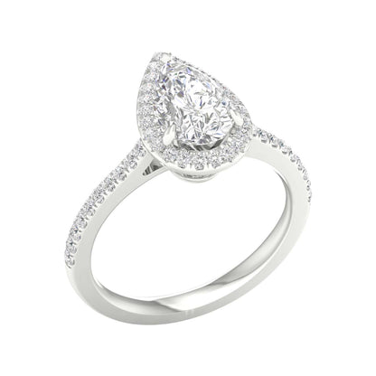 White Gold Laboratory Grown Pear Shape Halo Engagement Ring