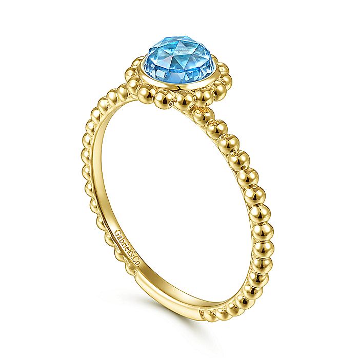 Gabriel & Co Yellow Gold Round Blue Topaz Bujukan Beaded Ring - Colored Stone Rings - Women's