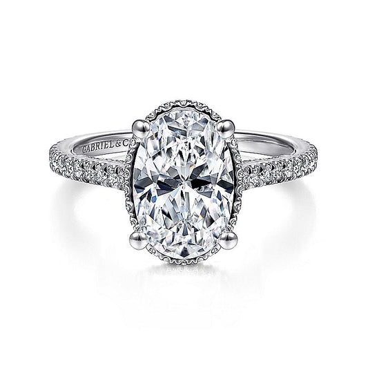 Gabriel & Co. 14 Karat White Gold Diamond Halo Semi-Mount Engagement Ring - Diamond Semi-Mount Rings