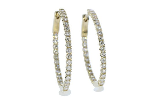 Yellow Gold Oval Shape In and Out Hoop Earrings - Diamond Earrings