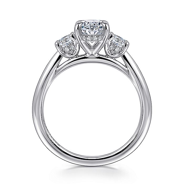 Gabriel & Co. White Gold Oval Three Stone Semi-Mount Engagement Ring - Diamond Semi-Mount Rings