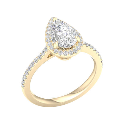 Yellow Gold Laboratory Grown Pear Shape Halo Engagement Ring