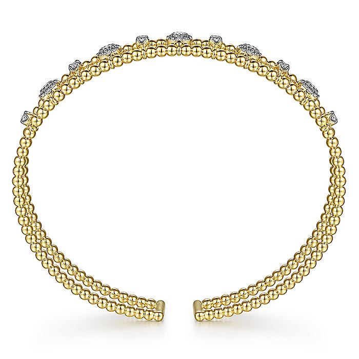 Gabriel & Co Yellow Gold Bujukan Bead Diamond Cuff - Diamond Bracelets