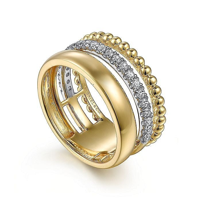 Gabriel & Co. Yellow and White Gold Diamond Bujukan Stacked Ring - Diamond Fashion Rings - Women's