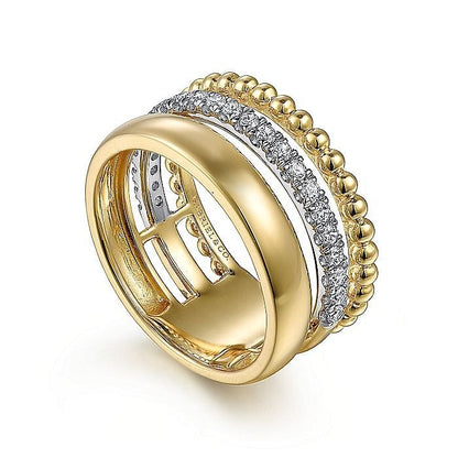 Gabriel & Co. Yellow and White Gold Diamond Bujukan Stacked Ring - Diamond Fashion Rings - Women's