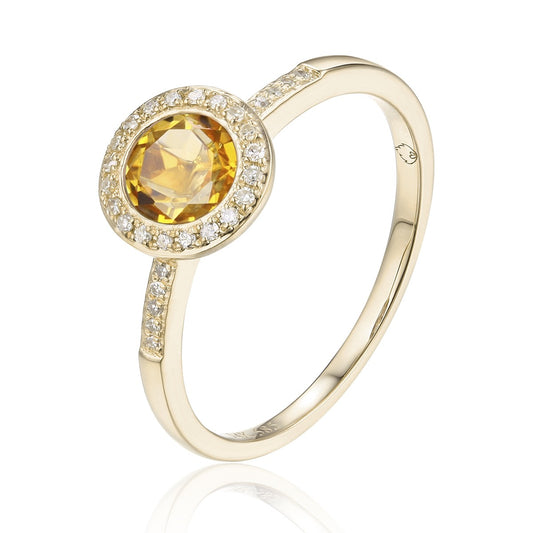 Yellow Gold Citrine and Diamond Ring