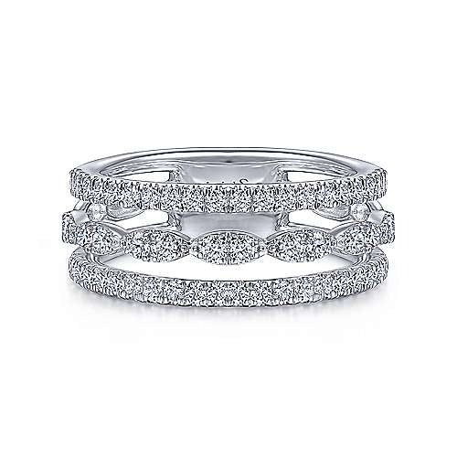 Gabriel & Co White Gold Three Row Diamond Ring - Gold Fashion Rings - Women's