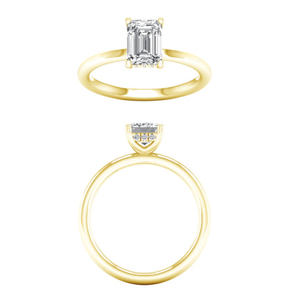 Yellow Gold Emerald Cut Hidden Halo Laboratory Grown Diamond Engagement Ring