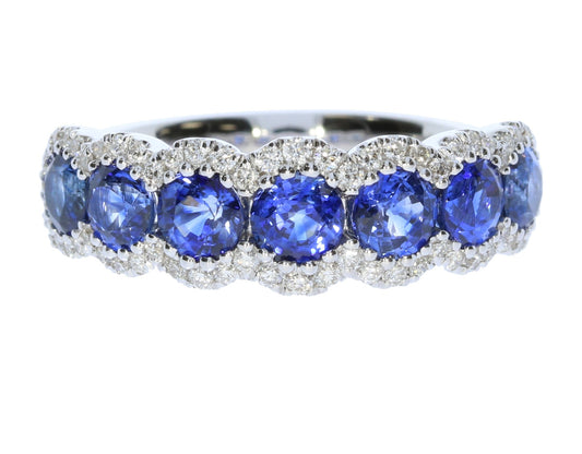 White Gold Sapphire and Diamond Halo Ring - Colored Stone Rings - Women's