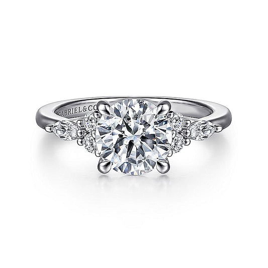 Gabriel & Co. White Gold Round Seven Stone Semi-Mount Engagement Ring - Diamond Semi-Mount Rings