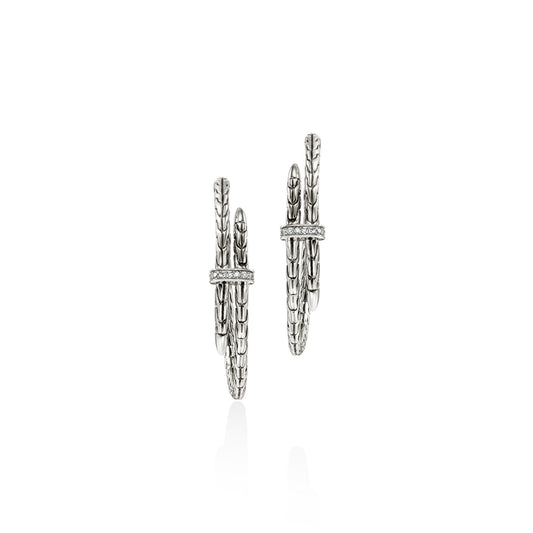 John Hardy Sterling Silver Spear Hoop Diamond Earrings