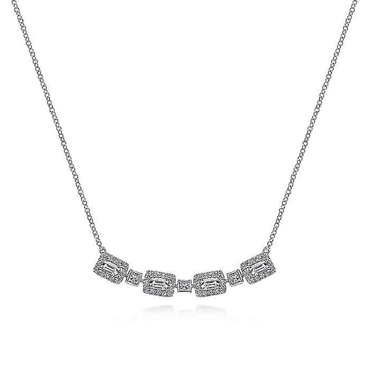 Gabriel & Co. 14 Karat White Gold Station Baguette Diamond Necklace - Diamond Necklaces