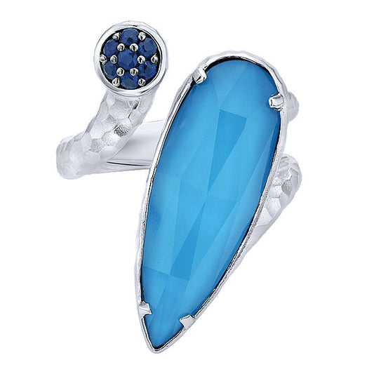 Gabriel & Co Silver Hammered Turquoise Doublet And Blue Sapphire Ring - Colored Stone Rings - Women's