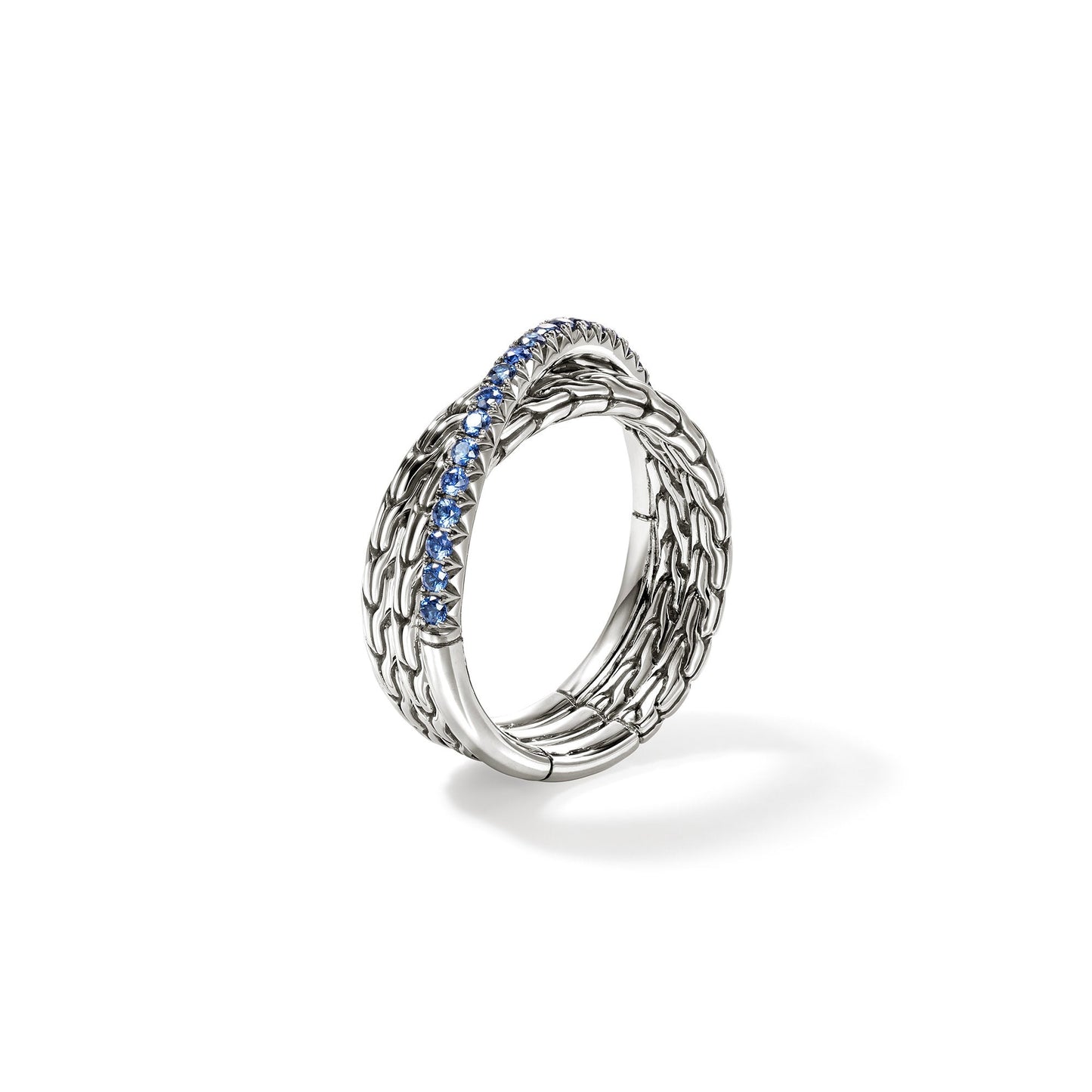 John Hardy Sterling Silver Essential Blue Sapphire Pavé Crossover Ring