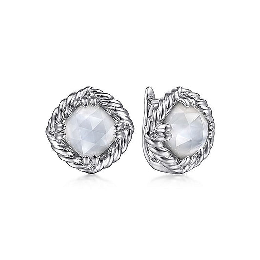 Gabriel & Co Sterling Silver Earrings with Cushion Mother of Pearl Studs - Colored Stone Earrings