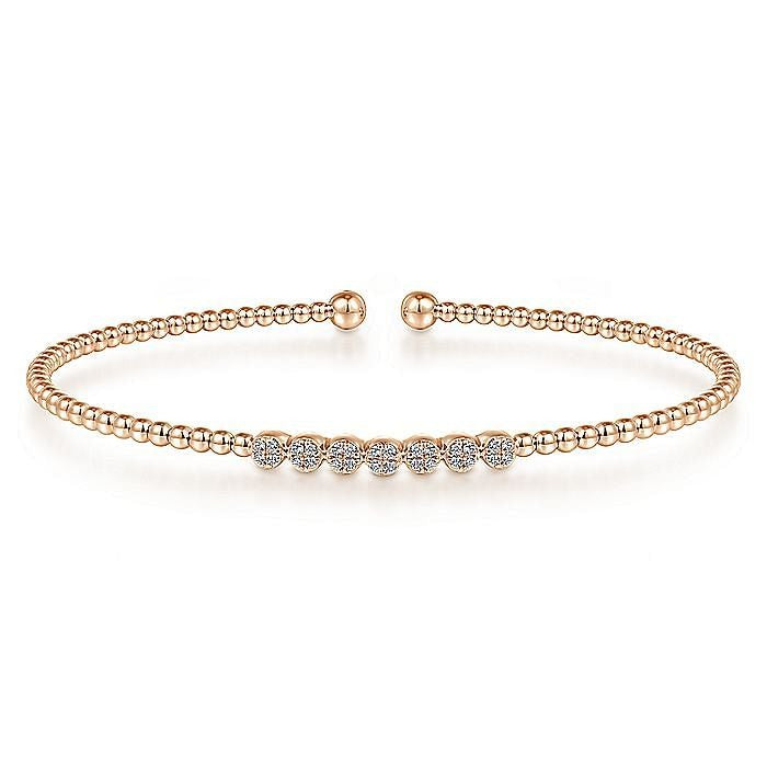 Gabriel & Co. Rose Gold Bujukan Bead and Cluster Diamond Station Bangle Bracelet