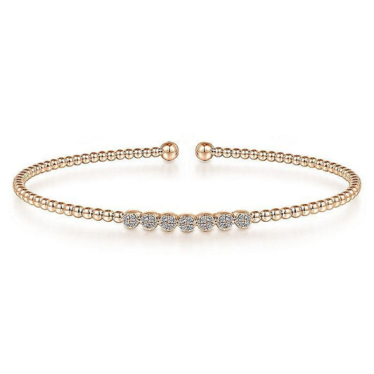 Gabriel & Co. Rose Gold Bujukan Bead and Cluster Diamond Station Bangle Bracelet