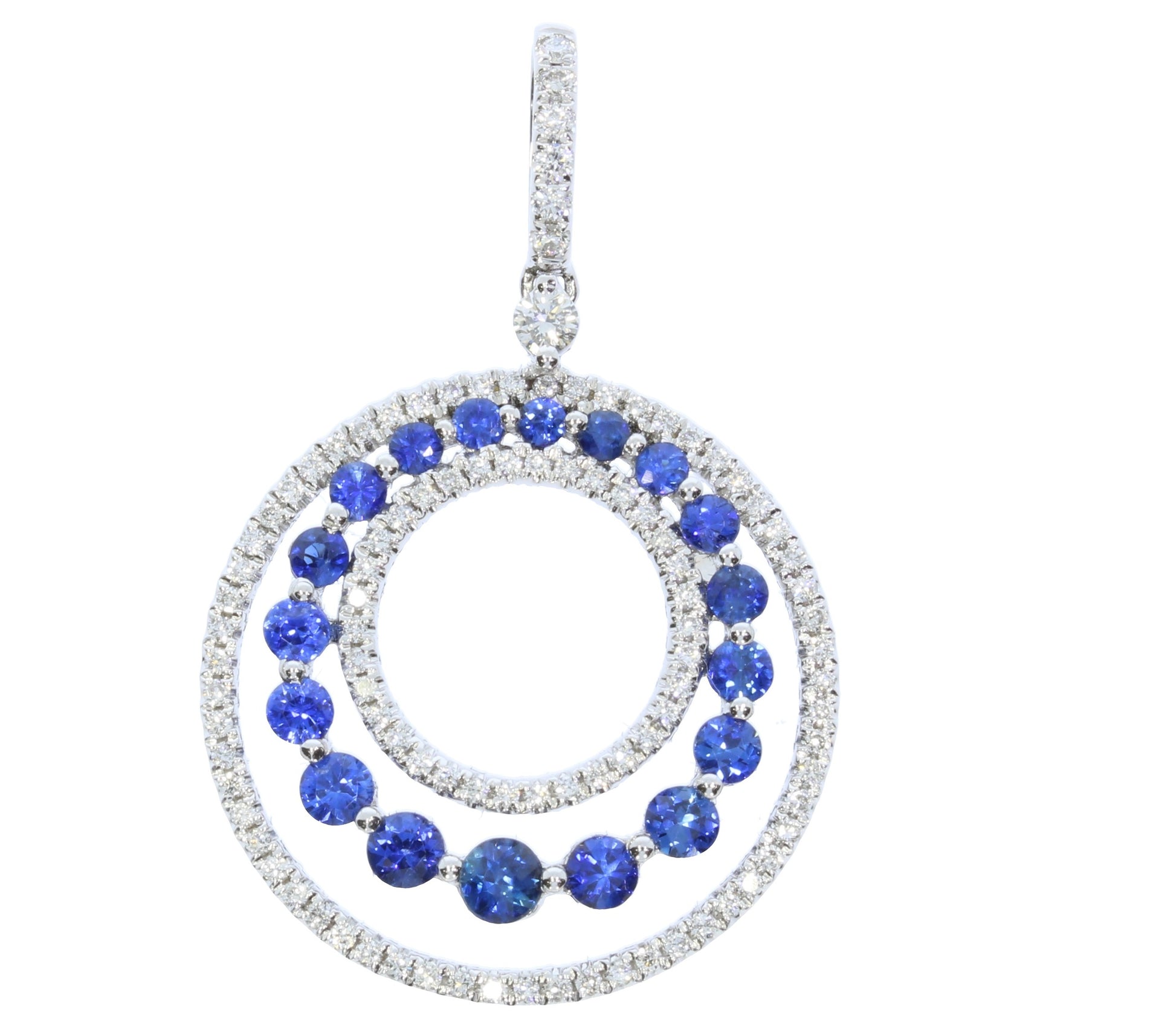 White Gold Sapphire and Diamond Circle Pendant - Colored Stone Pendants