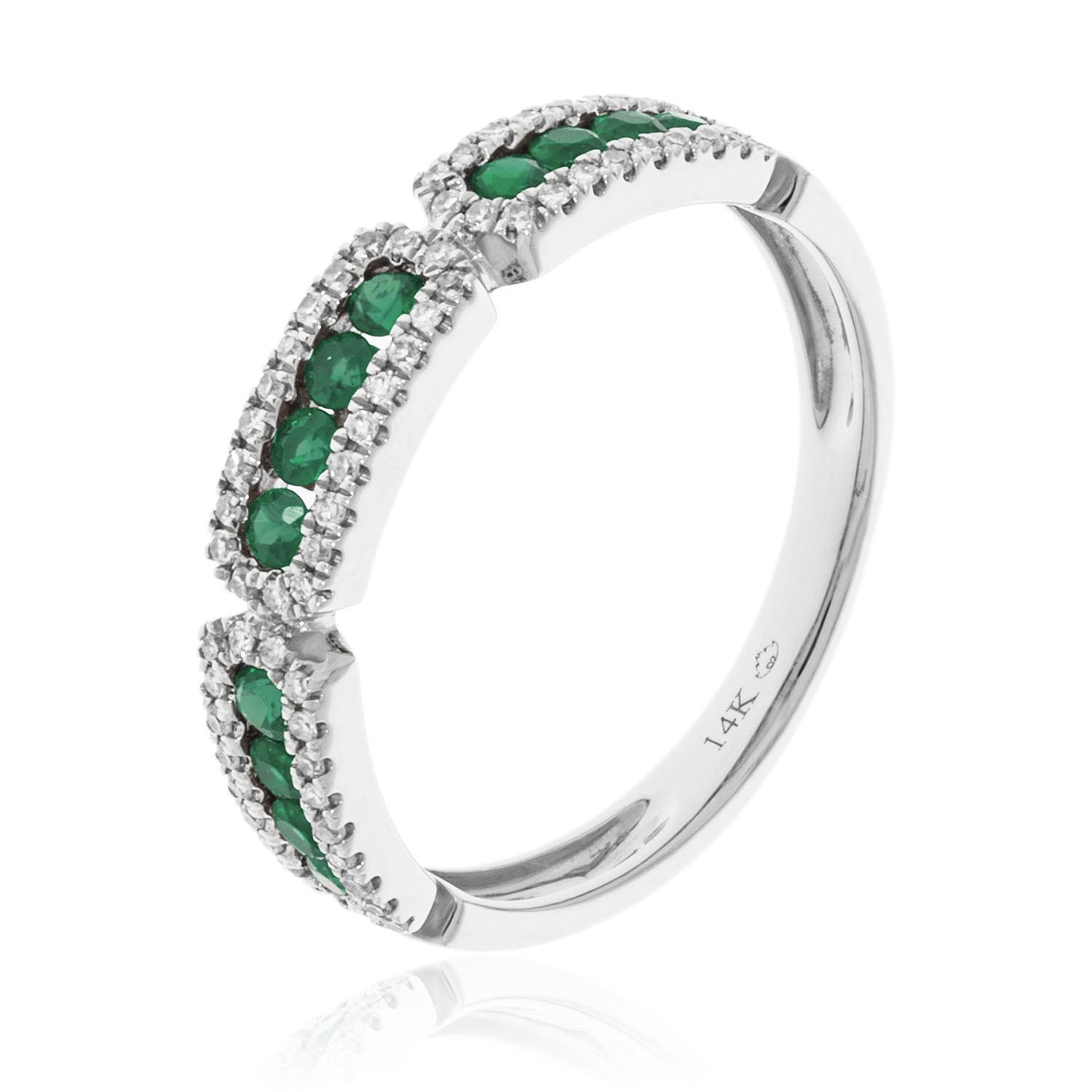 Luvente 14 Karat White Gold Art Deco Emerald Ring - Colored Stone Rings - Women's