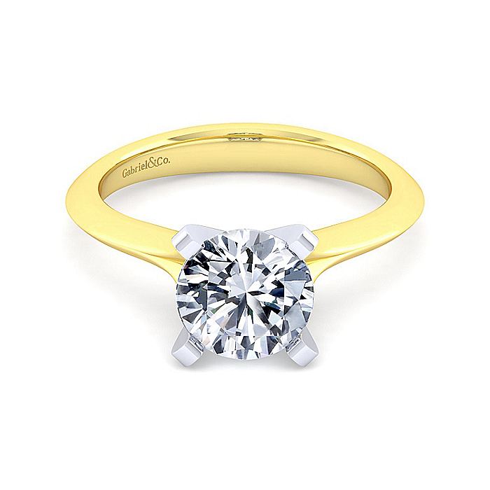 Gabriel & Co. 14 Karat White and Yellow Gold Round Solitaire Semi- Mount Engagement Ring - Diamond Semi-Mount Rings