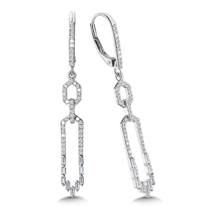 14 Karat White Gold Diamond Geometric Dangle Earrings - Diamond Earrings