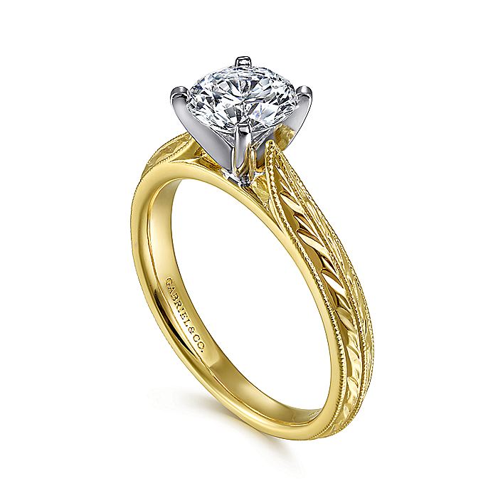 Gabriel & Co Yellow Gold Engraved Semi-Mount Engagement Ring - Diamond Semi-Mount Rings