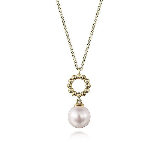 Gabriel & Co. Yellow Gold Fresh Water Pearl Bujukan Drop 17.5 Inch Necklace - Pearl Necklace