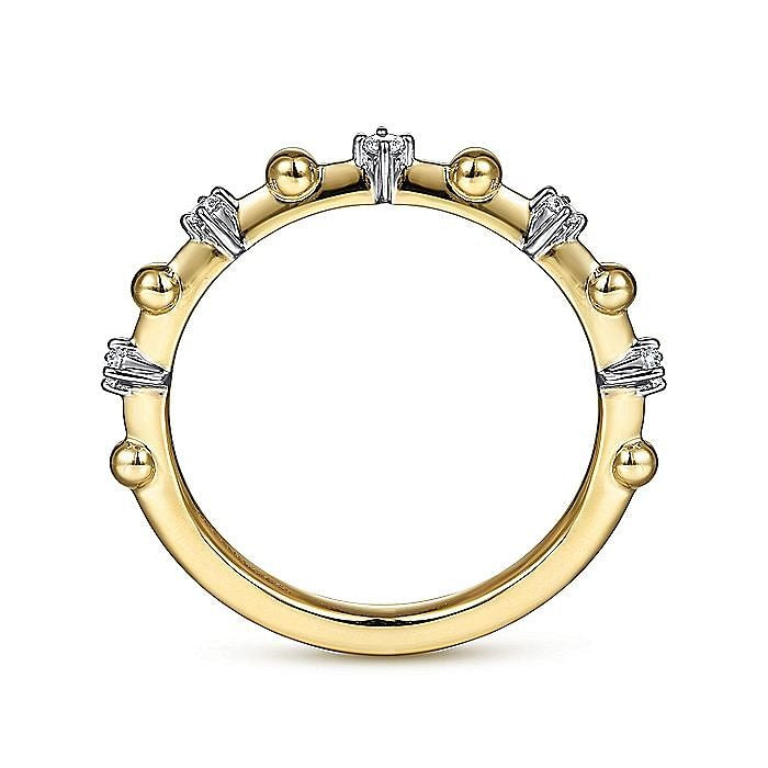 Gabriel & Co. Yellow Gold Bujukan and Diamond Station Alternating Ring - Diamond Fashion Rings - Women's