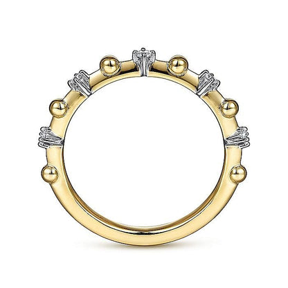 Gabriel & Co. Yellow Gold Bujukan and Diamond Station Alternating Ring - Diamond Fashion Rings - Women's