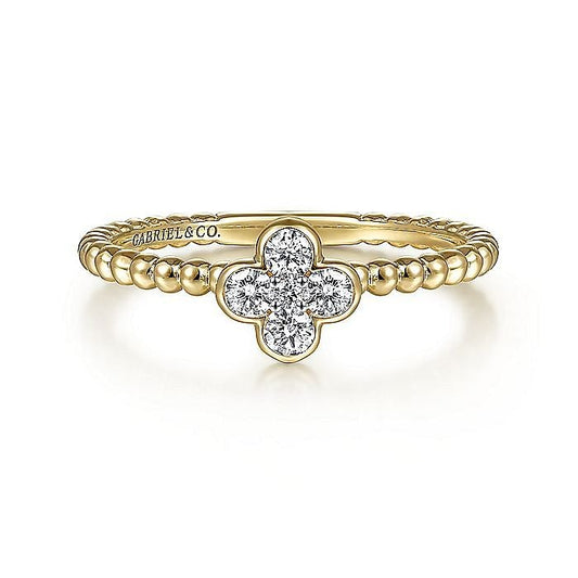 Gabriel & Co. Yellow Gold Diamond Cluster Clover and Bujukan Bead Ring - Diamond Fashion Rings - Women's