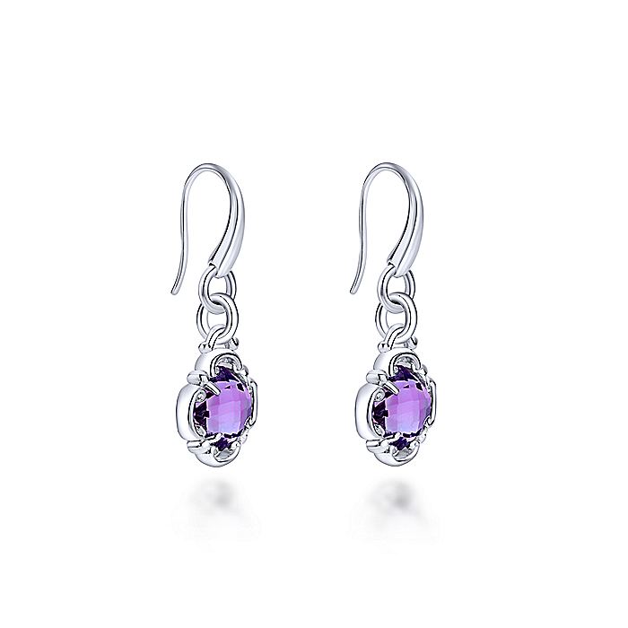 Gabriel & Co Sterling Silver Amethyst Clover Drop Earrings - Silver Earrings