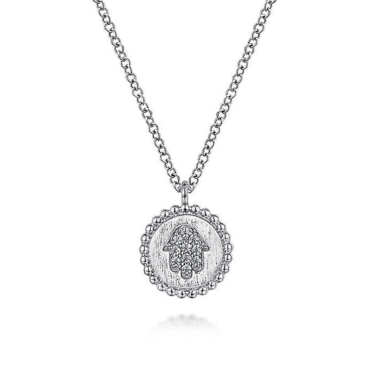 Gabriel & Co. Sterling Silver Round Bujukan Diamond Hamsa 17.5 Inch Necklace - Diamond Pendants