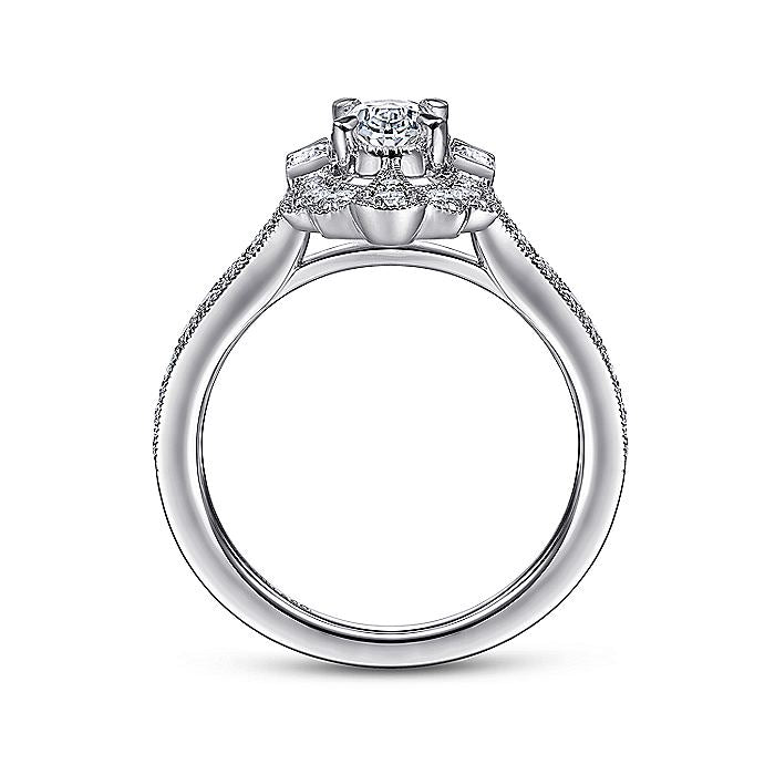 Gabriel & Co Art Deco White Gold Oval Halo Semi-Mount Engagement Ring - Diamond Semi-Mount Rings