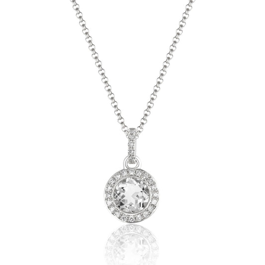 White Gold White Sapphire and Diamond Halo Pendant