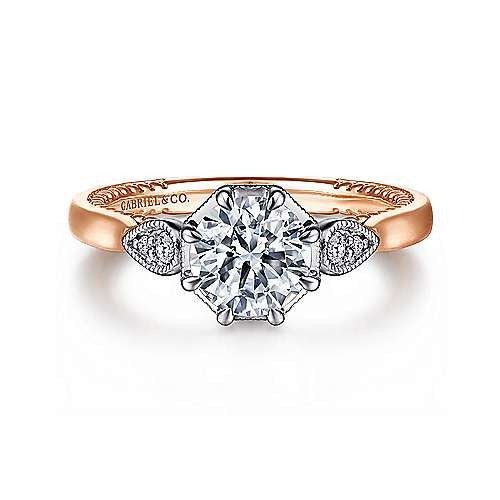 Gabriel & Co. Art Deco White & Rose Gold Round Diamond Engagement Ring - Diamond Semi-Mount Rings