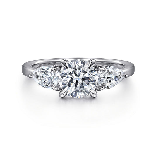 Gabriel & Co. White Gold Round Three Stone Semi-Mount Engagement Ring - Diamond Semi-Mount Rings