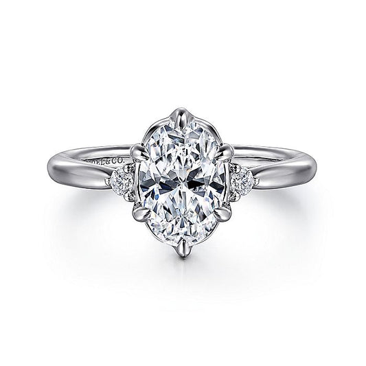 Gabriel & Co. White Gold Oval Three Stone Semi-Mount Engagement Ring - Diamond Semi-Mount Rings