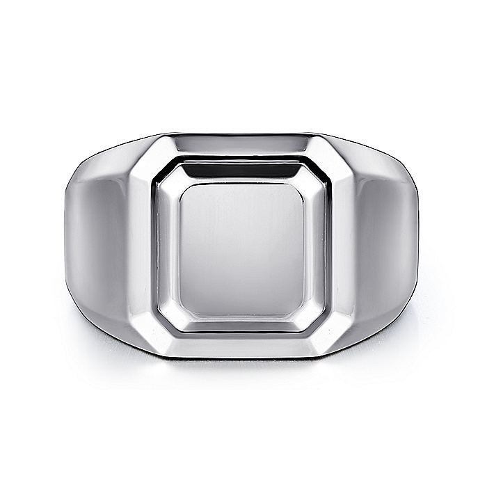 Gabriel & Co. Sterling Silver Wide Faceted Signet Ring - Gents Silver Ring