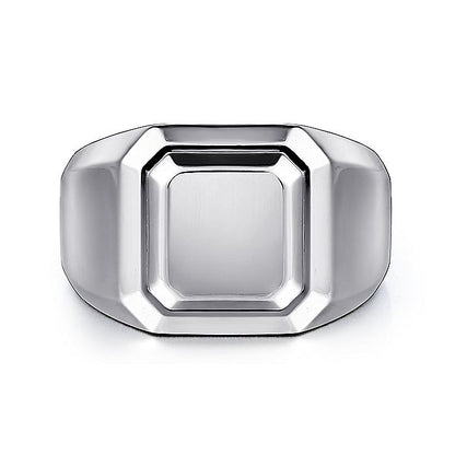 Gabriel & Co. Sterling Silver Wide Faceted Signet Ring - Gents Silver Ring