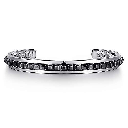 Gabriel & Co Sterling Silver Open Cuff Bracelet with Black Grommets - Gents Bracelet