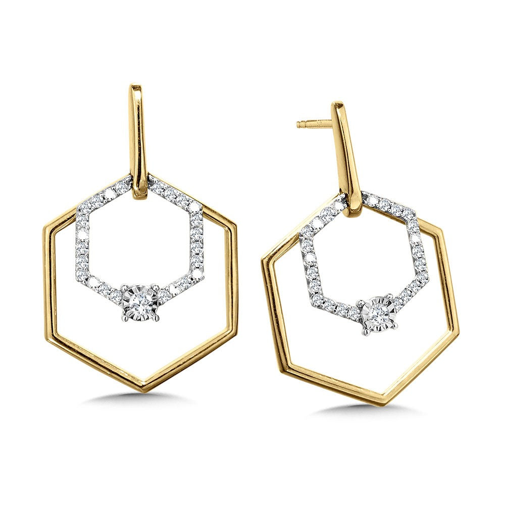 Yellow and White Gold Dangle Diamond Earrings - Diamond Earrings