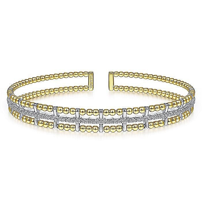 Gabriel & Co. Yellow and White Gold Diamond Diamond Bujukan Stacked Cuff Bangle Bracelet - Diamond Bracelets