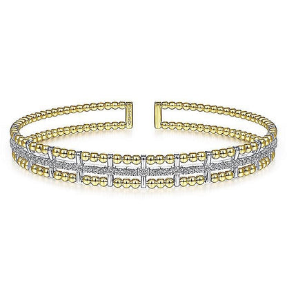 Gabriel & Co. Yellow and White Gold Diamond Diamond Bujukan Stacked Cuff Bangle Bracelet - Diamond Bracelets