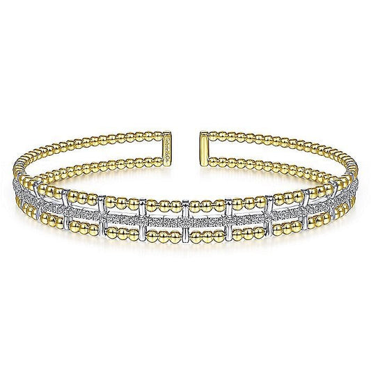 Gabriel & Co. Yellow and White Gold Diamond Diamond Bujukan Stacked Cuff Bangle Bracelet - Diamond Bracelets