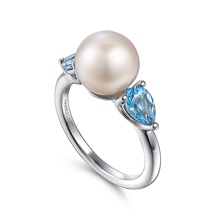 Gabriel & Co. Sterling Silver Pearl and Blue Topaz Ring - Colored Stone Rings - Women's