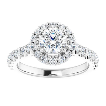 White Gold Round Halo Lab Grown Diamond Engagmenet Ring - Diamond Engagement Rings