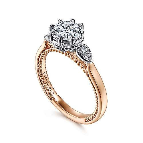 Gabriel & Co. Art Deco White & Rose Gold Round Diamond Engagement Ring - Diamond Semi-Mount Rings