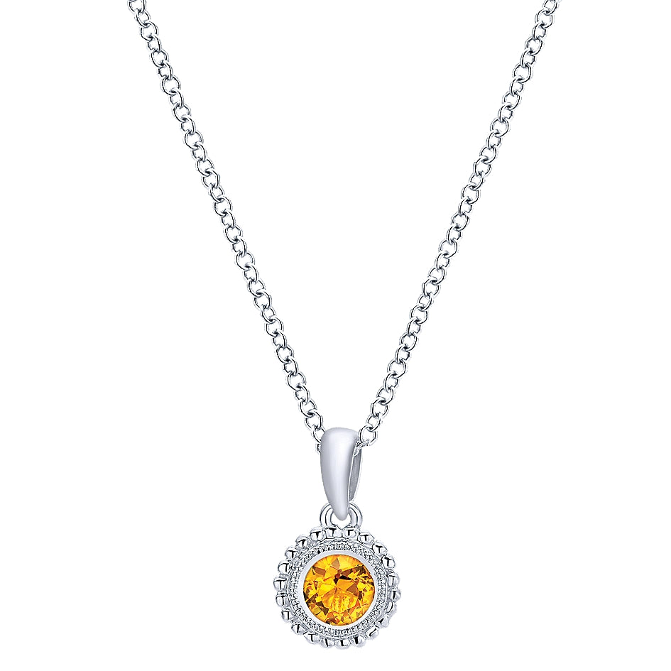 Gabriel & Co Sterling Silver Beaded Round Citrine Pendant Necklace - Silver Necklace