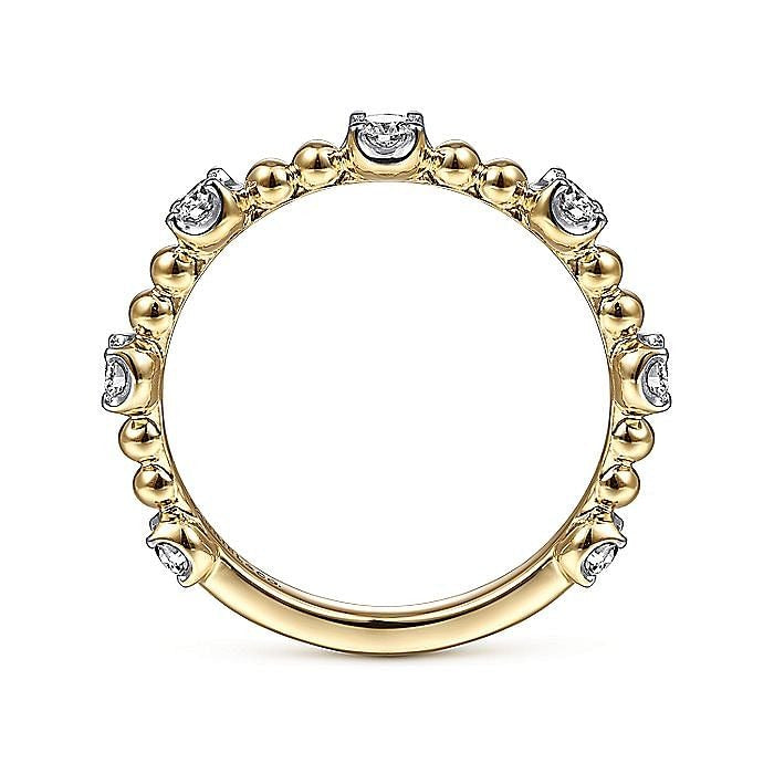 Gabriel & Co. Yellow Gold Bujukan and Diamond Station Ring - Diamond Fashion Rings - Women's